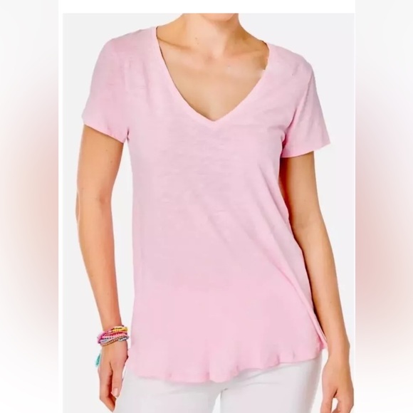 Lilly Pulitzer Etta V-Neck Top Calla Lilly Pink NWT - Picture 1 of 3